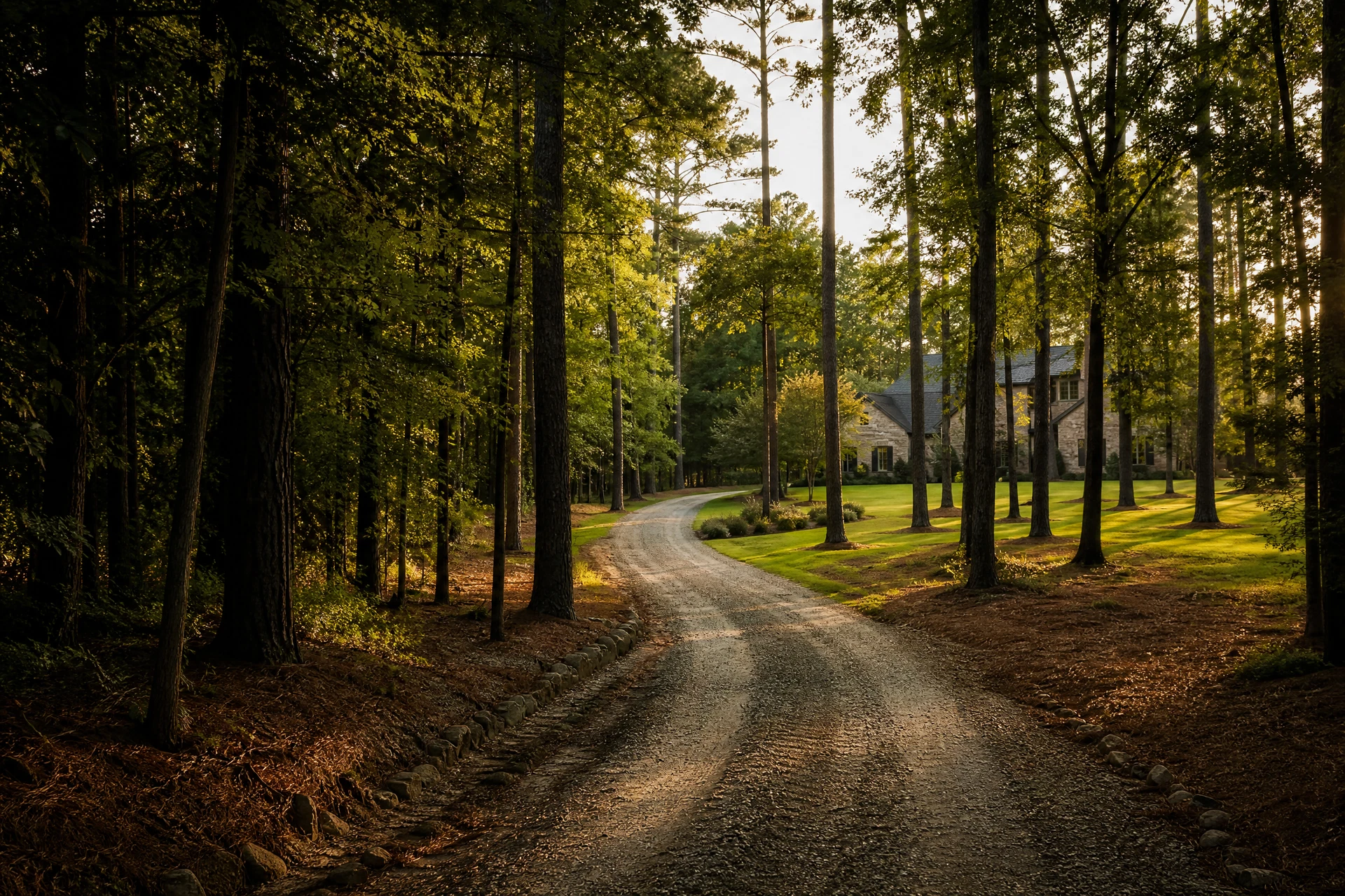 Tyrone setting with wooded road, larger-property character, and lower-density residential privacy