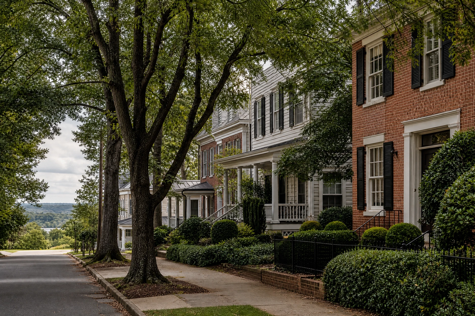 Representative Newnan historic residential streetscape with mature trees