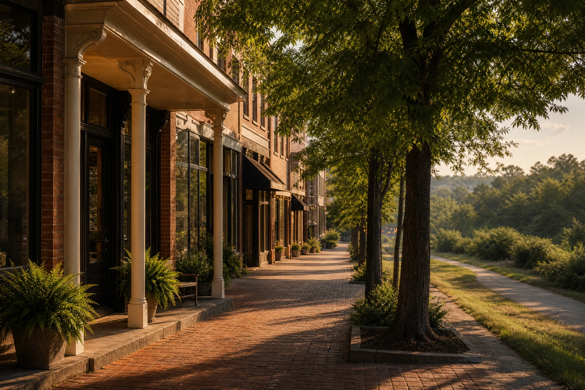 Representative Senoia traditional downtown and green-trail edge setting