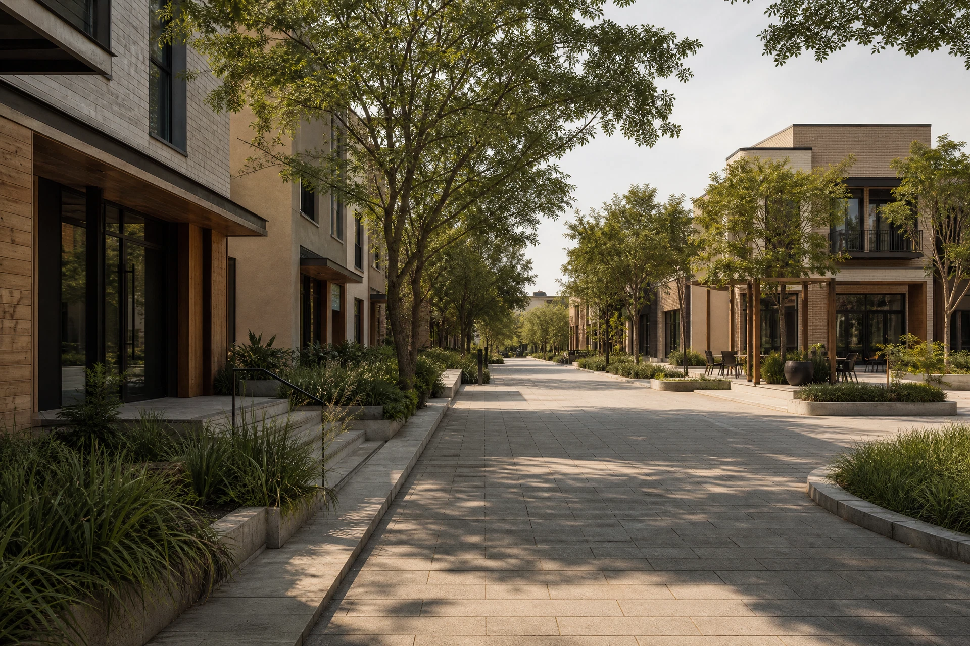Representative design-forward pedestrian-oriented street reflecting Trilith planning character