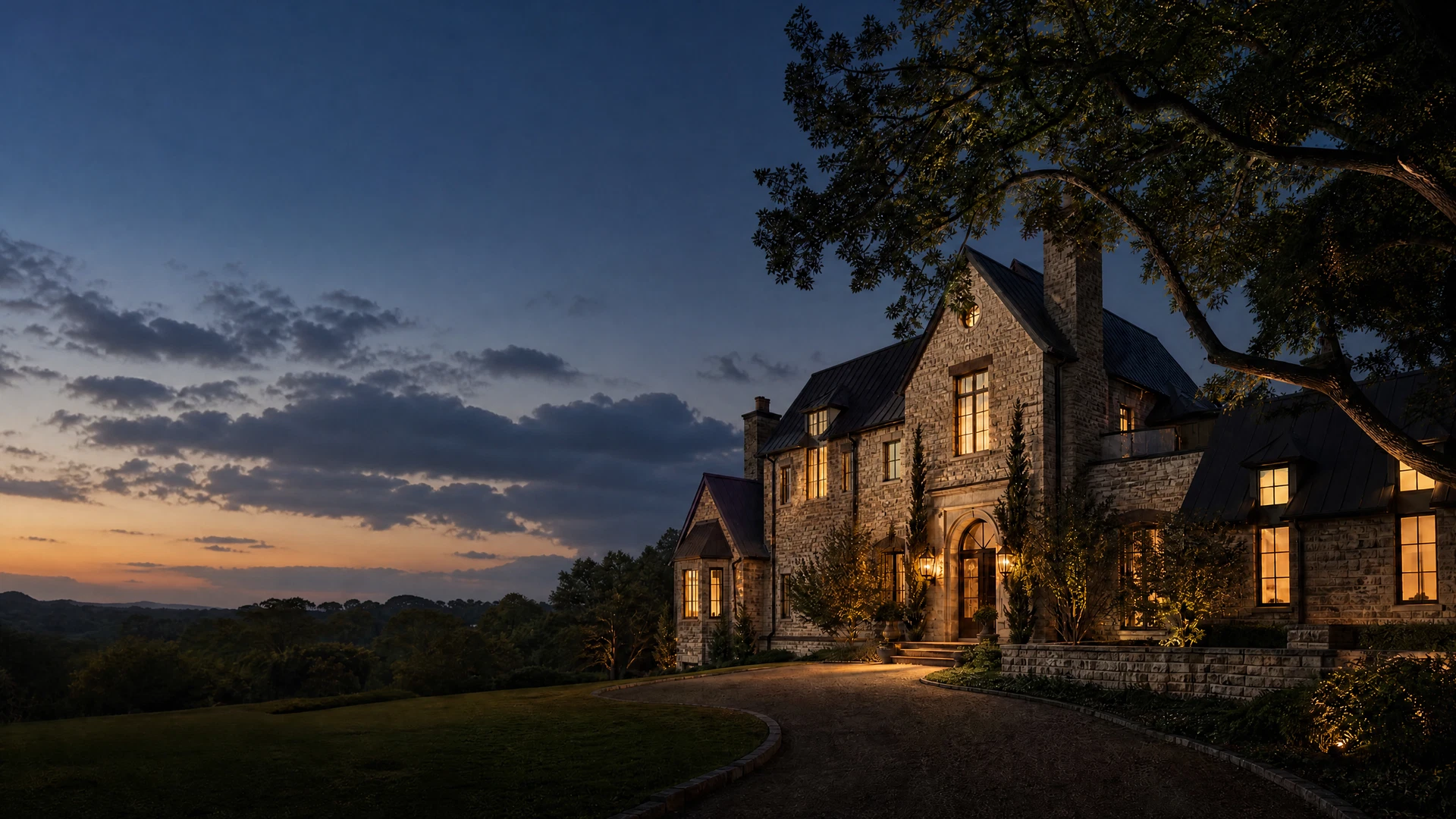 Representative residential exterior at dusk as visual context for premium property presentation