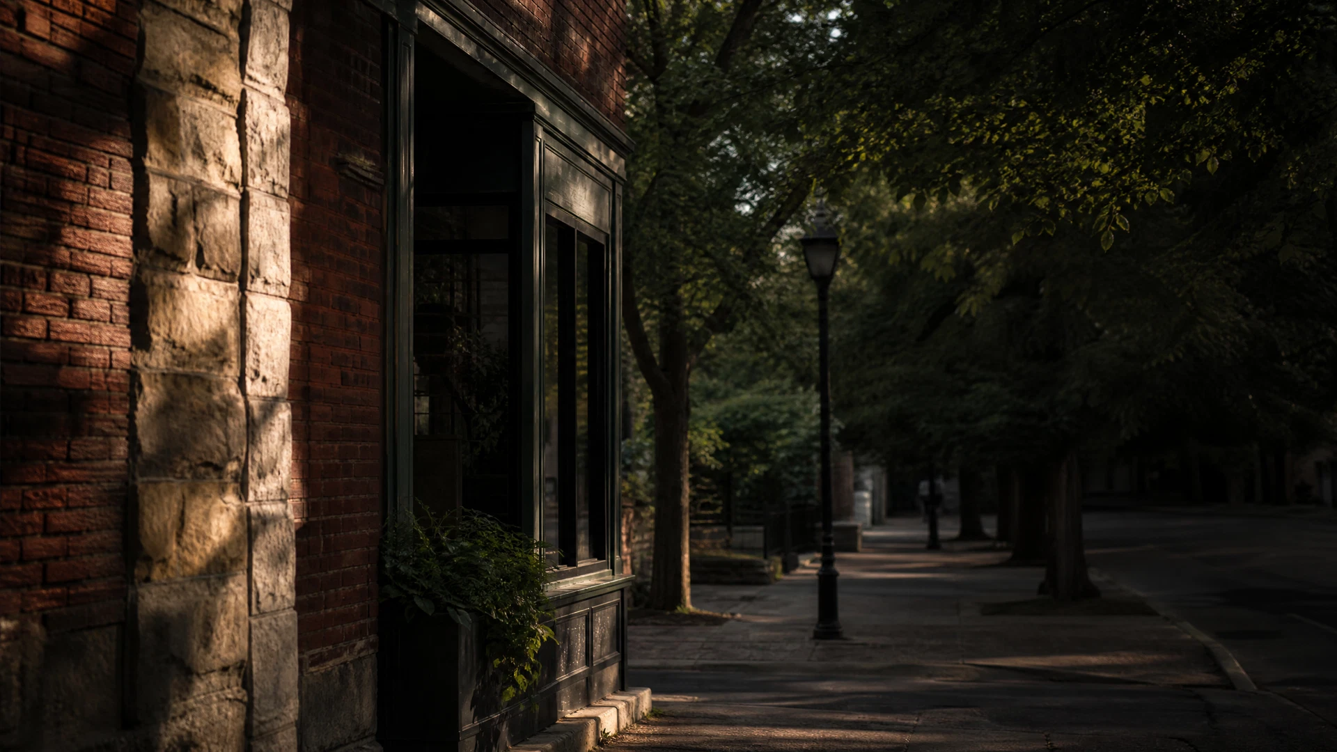Editorial historic civic-core streetscape